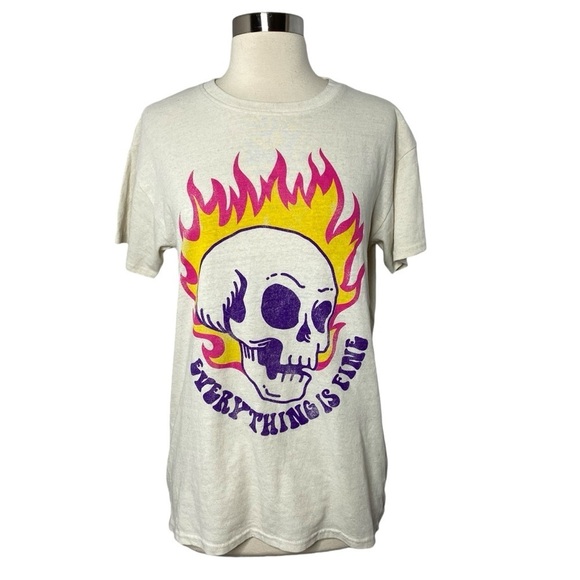 Brisco Brands “Everything Is Fine” Skull Tee • M • Flaming Graphic Vintage Vibe - Picture 1 of 7